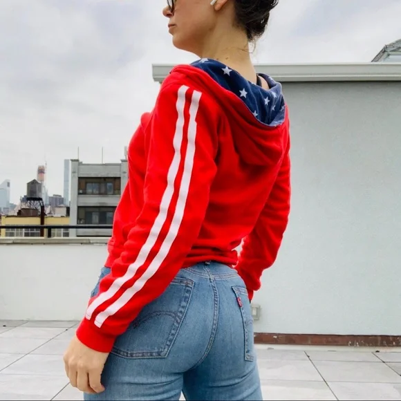 Vintage 2in1 Wonder Woman Red White Blue Star Stripe Double Side Turning Hoodie - Picture 7 of 16
